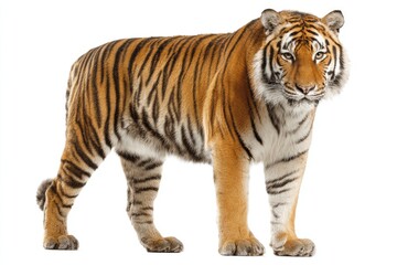 Obraz premium Tiger, full body shot, orange and black stripes, alert stance
