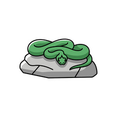 Vibrant Green Serpent Coiled on a Textured Grey Rock.