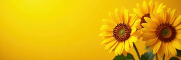 Obraz premium Close-up, beaming sunflowers, intense yellow background, macro, nature, ai generated