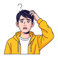 Perplexed Inquiry: An expressive illustration of a young individual in a state of contemplation, posed with a question mark overhead, personifying bewilderment, uncertainty, and intellectual puzzle.