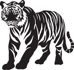 Naklejka premium A black and white illustration of a tiger with a white background.