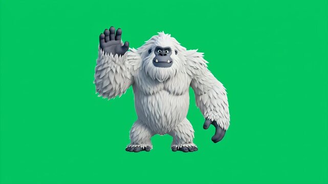 Animated Yeti or Abominable Snowman Character Gesturing on Green Screen