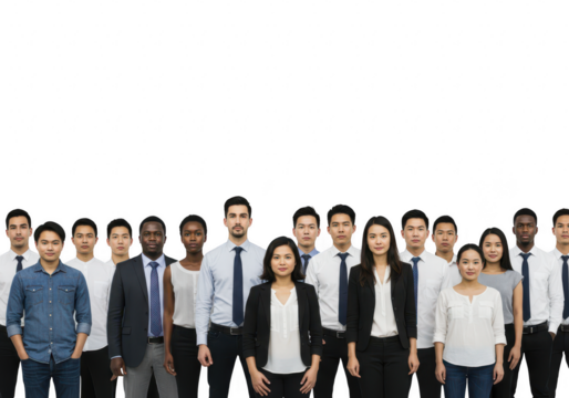 Diverse group of business people standing together, isolated on transparent background
