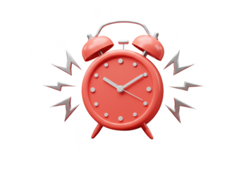 Red alarm clock ringing, isolated on transparent background