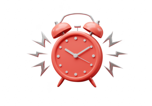 Red alarm clock ringing, isolated on transparent background