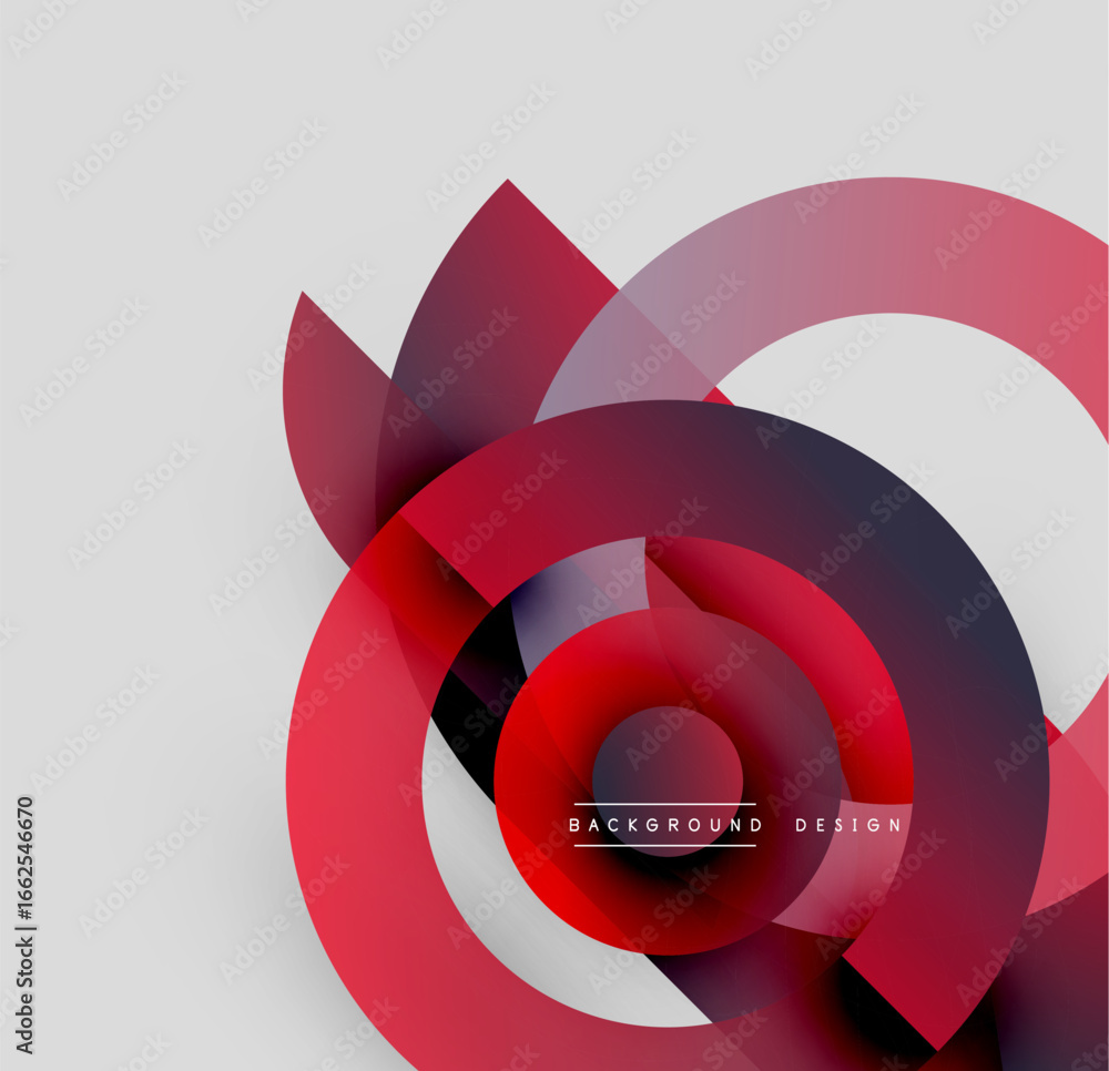 Poster abstract red circular design. overlapping shapes create dynamic visual effect. minimalist style, mod