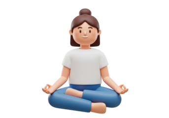 Woman meditating in lotus pose isolated on transparent background