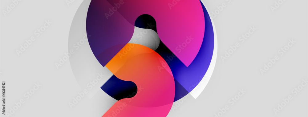 Poster abstract shapes overlap, creating vibrant color blends. fluid forms suggest movement, depth, modern 