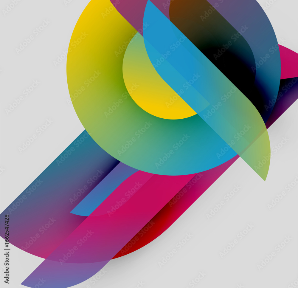 Aufkleber abstract colorful shapes overlap, creating dynamic composition. gradients blend hues, resulting vibr