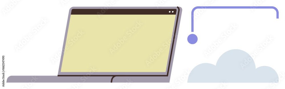 Poster laptop linked to cloud with an arrow, illustrating data synchronization. ideal for technology, cloud