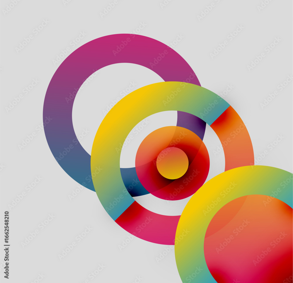 Poster colorful concentric circles overlap, creating vibrant visual effect. modern design, abstract composi