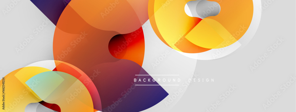 Poster abstract shapes overlap, creating dynamic visual composition. warm colors dominate, contrasted by co
