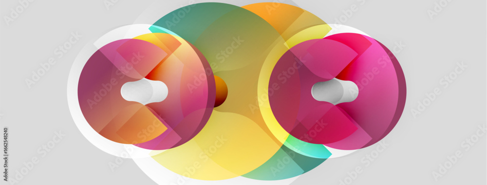 Poster abstract design features overlapping colorful circles. pink, yellow, teal hues create dynamic visual