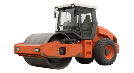 Orange Road Roller Construction Vehicle