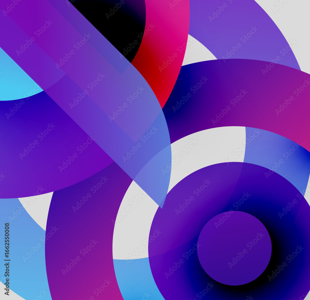 Aufkleber abstract composition featuring overlapping translucent circles. vibrant purple, blue, red hues creat