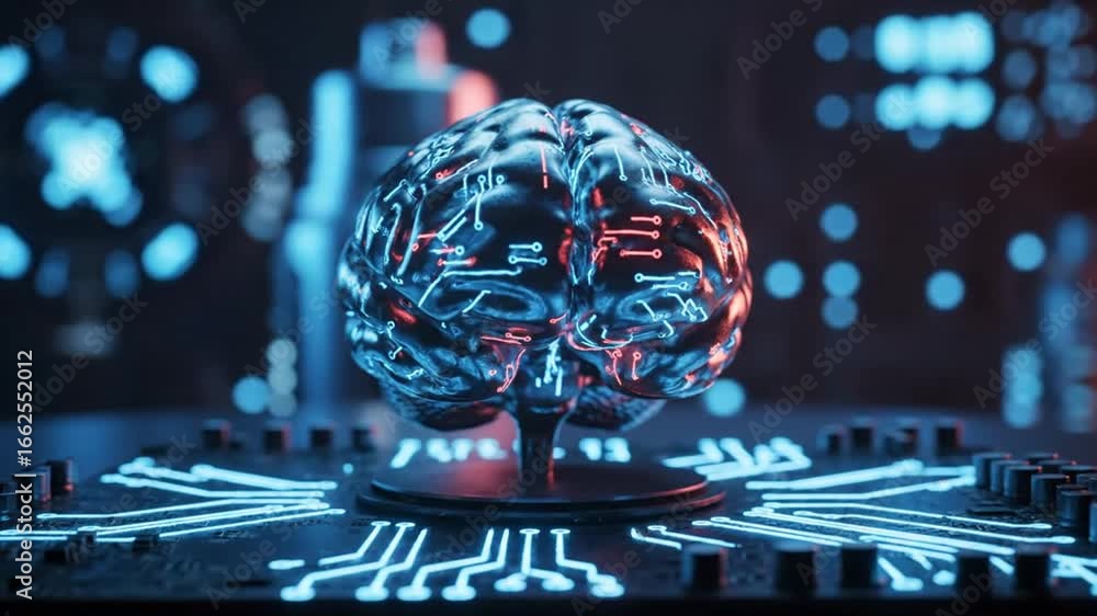 Aufkleber artificial intelligence brain with glowing circuitry on a technological platform