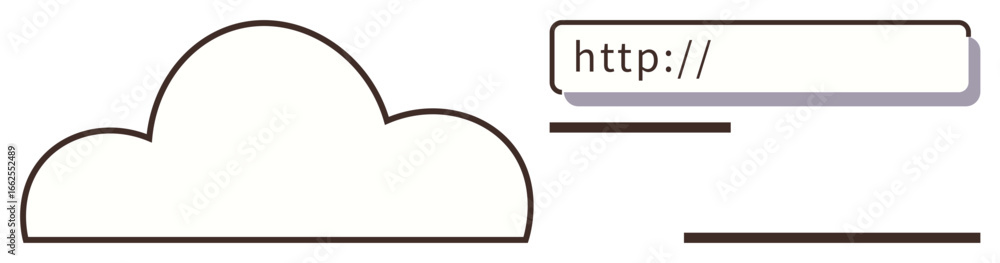 Poster cloud outline next to url bar symbolizing internet connection, data storage, or hosting services. id