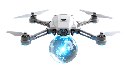 High-Tech Drone with Globe Representing Global Connectivity and Innovation