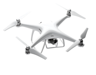 Modern Quadrotor Drone with Four Blades and Camera Angle View