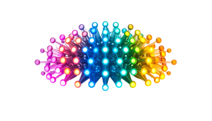 Colorful Abstract 3D Sphere with Radiating Light Beams and Dots