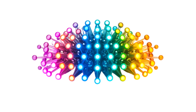 Colorful Abstract 3D Sphere with Radiating Light Beams and Dots