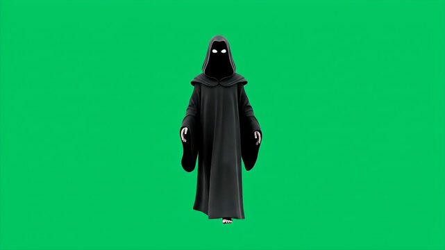 Animated Hooded Dark Figure with Arms Spread on Green Screen Chroma Key