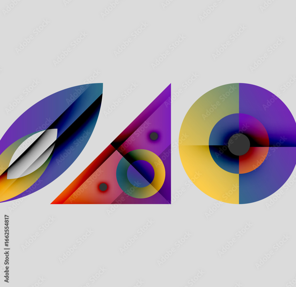 Aufkleber abstract geometric composition. shapes overlap, gradients blend. vivid colors create dynamic visual 