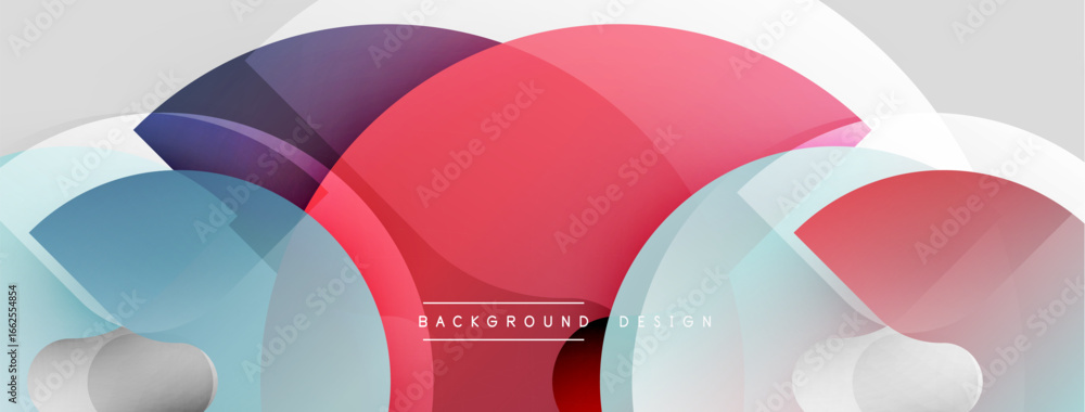 Poster abstract shapes overlap, creating dynamic composition. red, blue, white hues dominate design. smooth