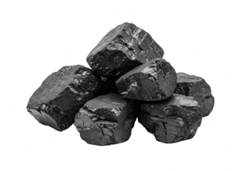 Pile of black coal lumps isolated on transparent background