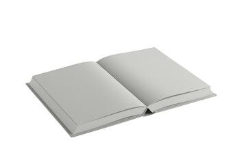 Open book with blank white pages, isolated on transparent background