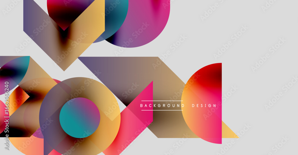 Aufkleber abstract geometric shapes overlap, creating vibrant color gradients. minimalist design with text ele