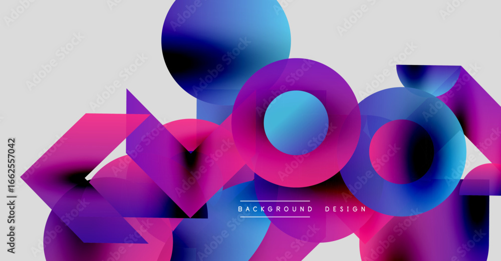 Poster abstract geometric shapes, vibrant colors, modern design. overlapping layers create dynamic visual e