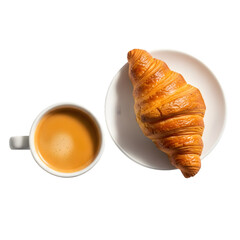 Freshly baked croissant and rich espresso, perfect start to a productive morning break, top view