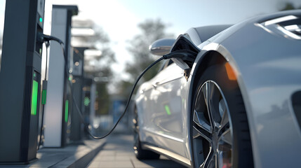 White Electric Vehicle Charging at a Modern Station