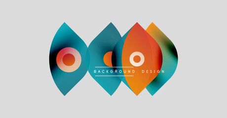 Abstract colorful shapes overlap, creating dynamic visual effect. Text reads background design centered below forms. Minimalist style.