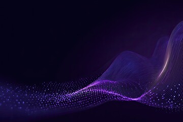 Abstract dark purple digital wave design with glowing particles