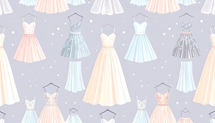 Pastel gowns on hangers