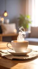 Warm cup of tea on a table