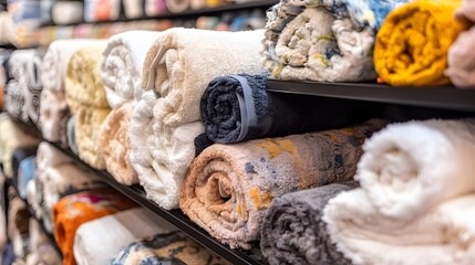 Rolled Towels on Shelves Retail Display Soft Bath Textile