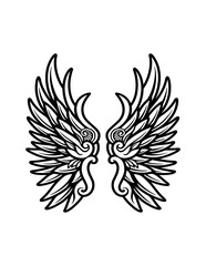 Wings line art illustration black and white decoration for tattoo design