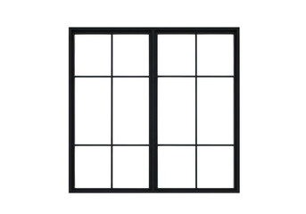 Modern black window frame with grid pattern isolated on transparent background