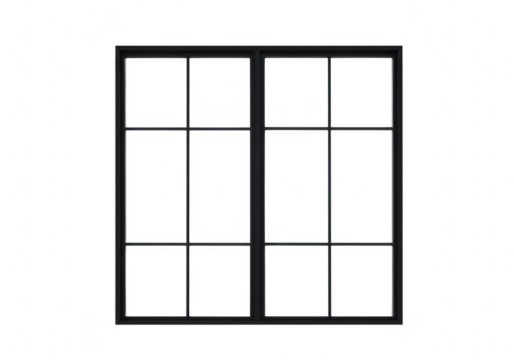 Modern black window frame with grid pattern isolated on transparent background - Powered by Adobe