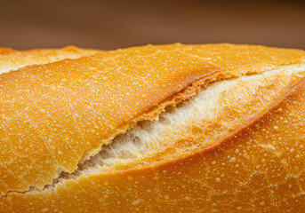 Close-up of a Perfectly Baked Banh Mi Loaf, Revealing the Golden, Cracked Crust and Fluffy White Inside.