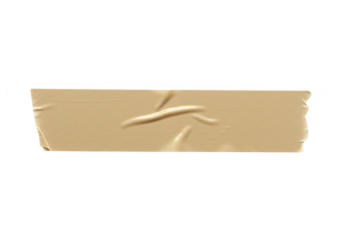Beige paper tape strip isolated on transparent background with visible texture and creases