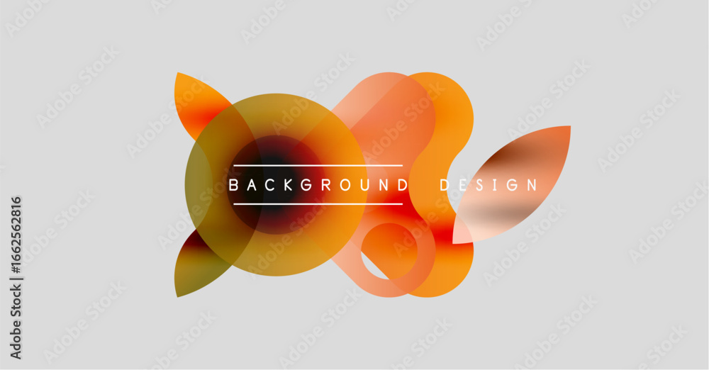 Aufkleber abstract orange shapes overlap on light gray background. text reads background design. minimalist mo