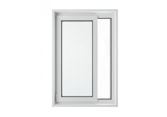 Modern white sliding window with glass isolated on transparent background, representing clean design and architectural element