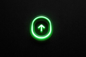 Glowing green circular button with upward arrow