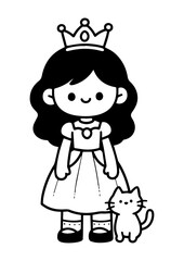 Black and White Princess Cat Outline
