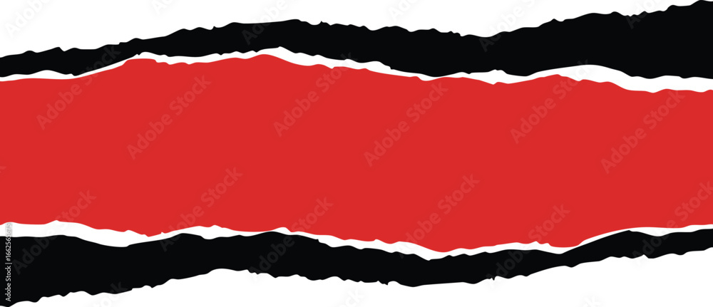 Poster torn paper strip with red center and black edges vector illustration for design background and creat