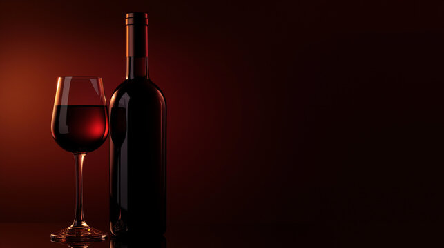 Garrafa e ta&ccedil;a de vinho tinto